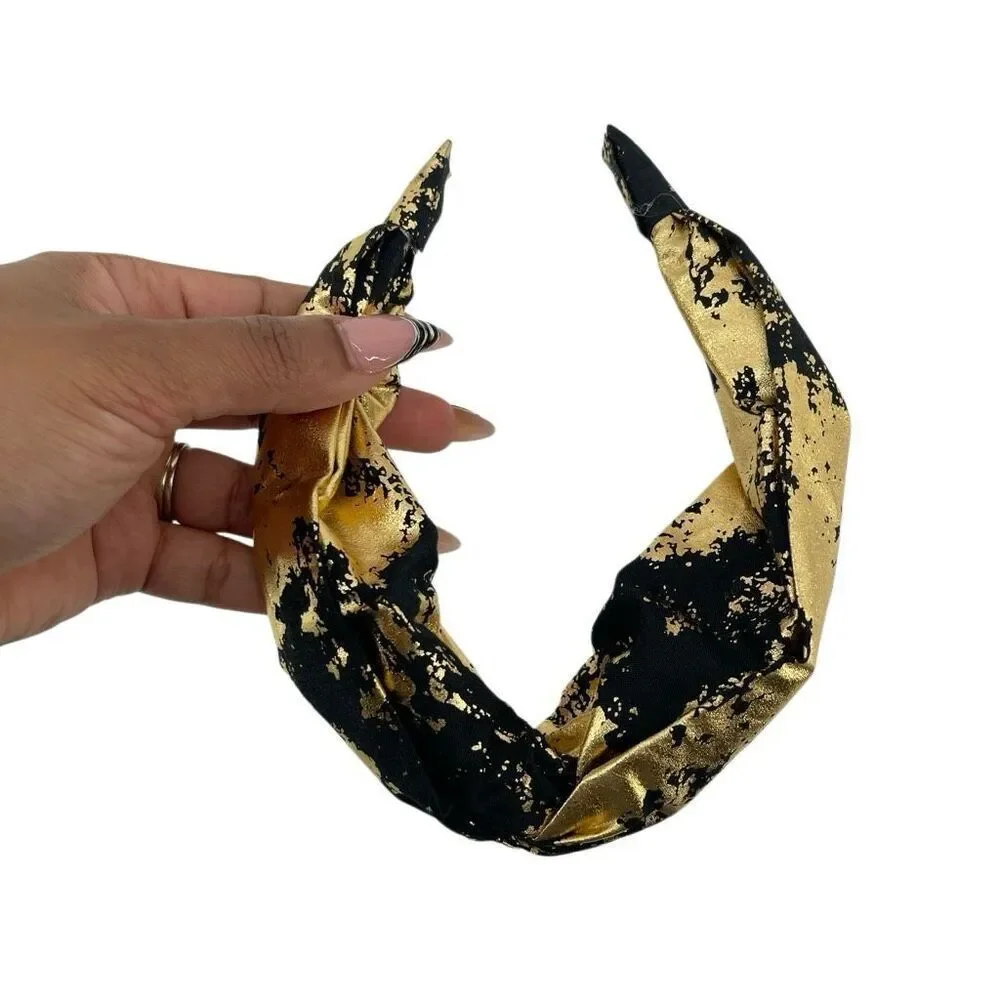 Black Gold Statement Headband Twist Knot Wide Glam Metallic Hair Accessory New